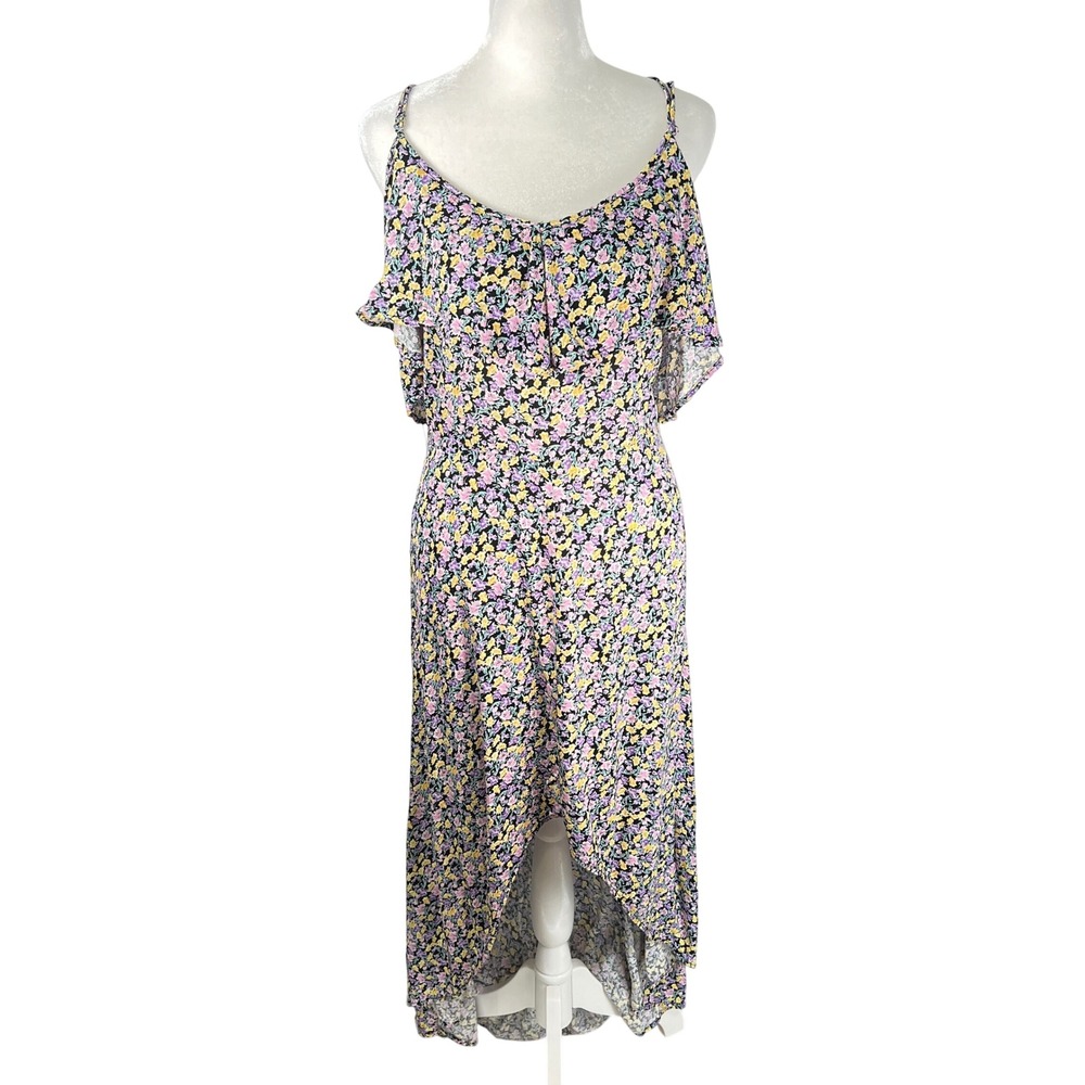 Rewind Womens Size XXL Ruffle Floral High Low Dress Purple Yellow‎ Feminine